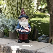 Alpine Corporation 6" x 5" x 12" Patriotic Gnome Bird Feeder Statue, Red/Blue