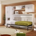 thumbnail image 3 of Twin Size Murphy Bed With Open Shelves And Storage Drawers,Built-In Wardrobe And Table, White, 3 of 9