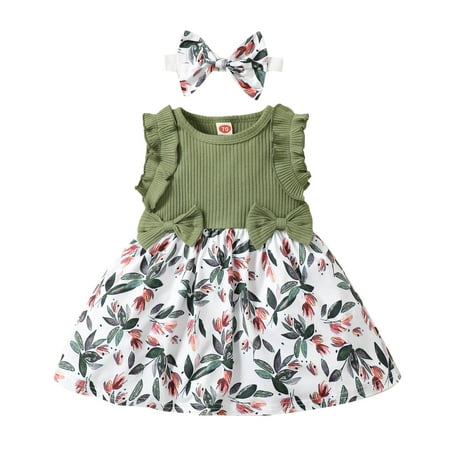 

gvdentm Toddler Flower Girl Dress Summer Sleeveless Polyester Tutu Dresses for Girls 3-7 Years Knee-Length Girls Easter Dress Green 12-18 Months