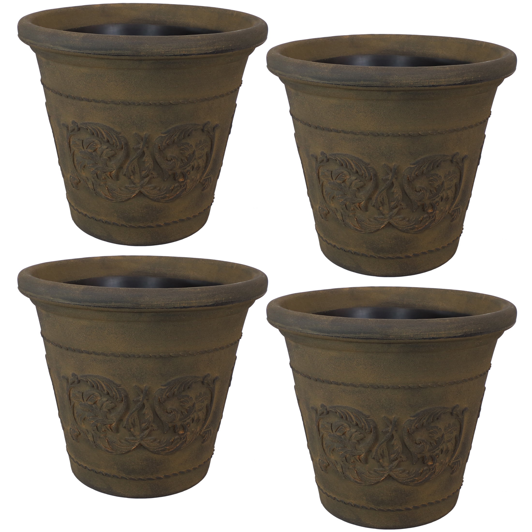 Sunnydaze Arabella 19.5" x 19.5" x 17.5" Round Sable Polyresin Outdoor Planter Pot 4-Count