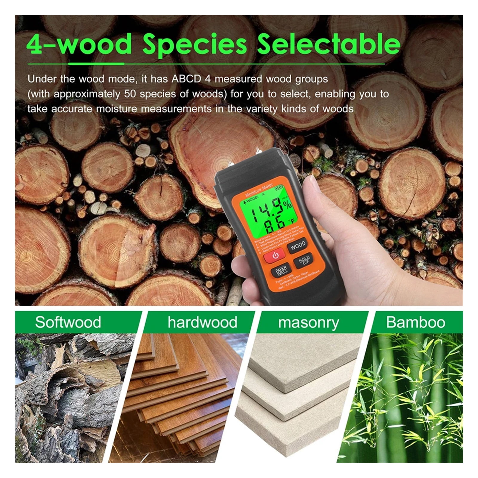 Multifunctional Digital Wood Moisture Meter Two Needle Wall Cardboard Timber Humidity Tester Moisture Content Detector