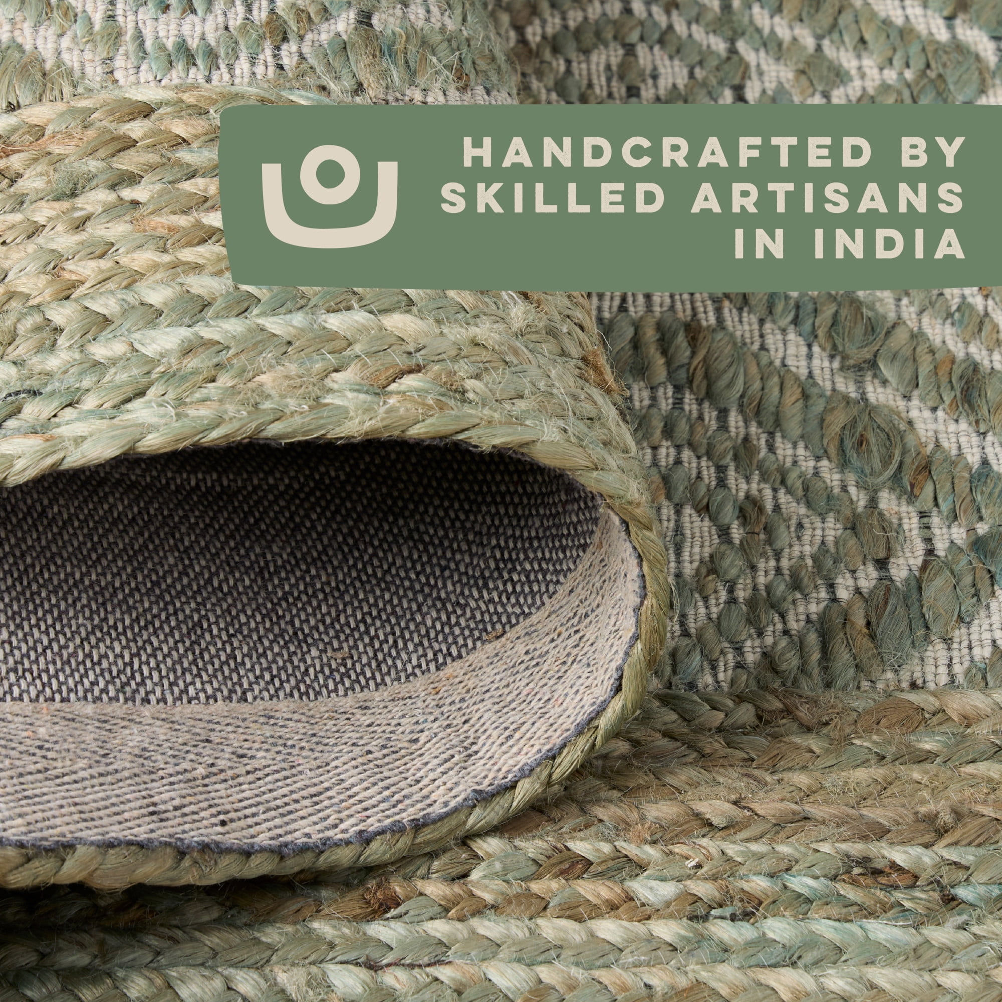 TOWN & COUNTRY TERRA Nalani Textured Diamond Hand-Knotted Flatwoven 100% Natural Jute Runner Area Rug, Olive Green, 2'5"x7"