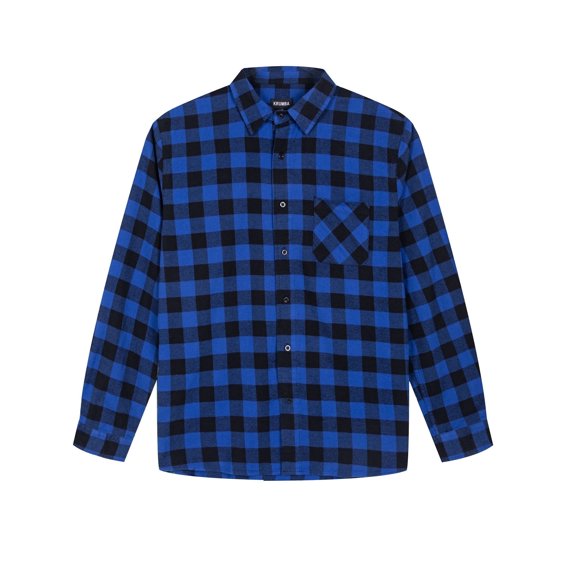 Krumba Mens Flannel Cotton Shirt: Soft Long Sleeve Plaid Button Down Warm Wear - Casual for Fall Winter Work Outdoor Blue Black Size XL