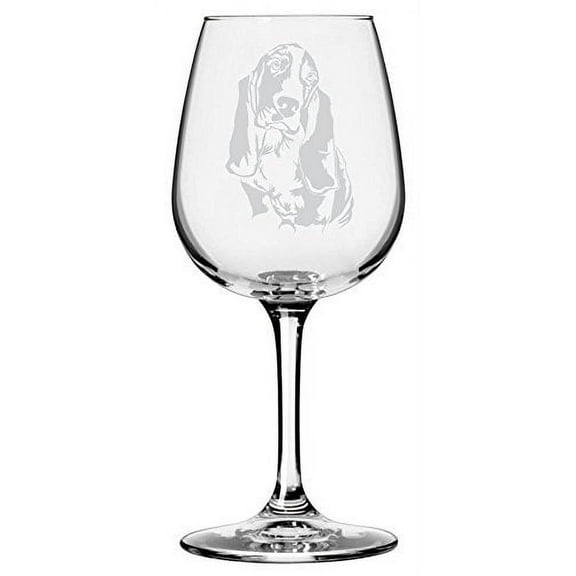Basset Hound Dog Themed Etched All Purpose 12.75oz Libbey Wine Glass