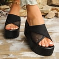 thumbnail image 2 of Womens Wedge Sandals Platform Slip on Mesh Slides Open Toe Summer Casual Canvas Slippers Backless High Heels Black Size 8, 2 of 7