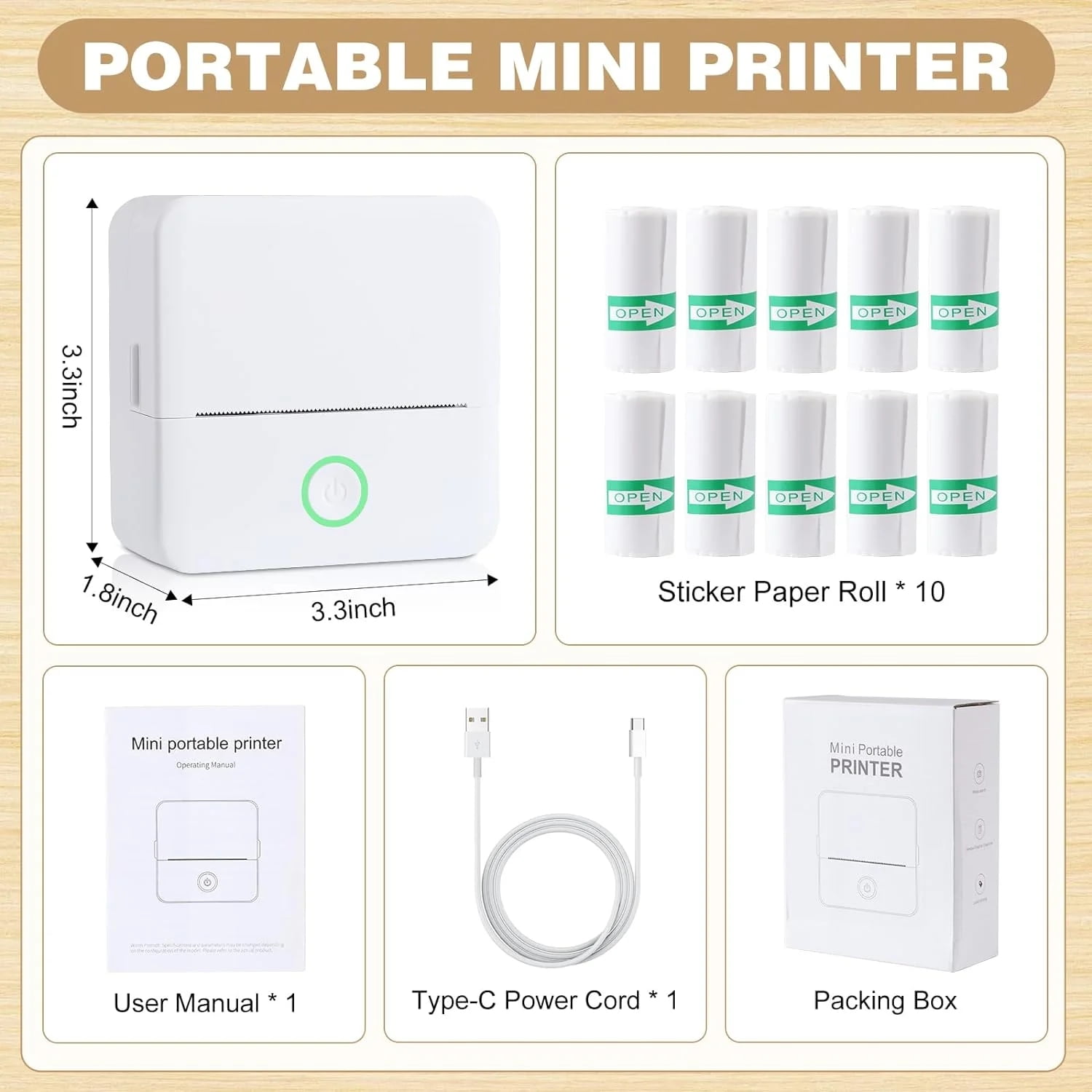 ROJAX Sticker Printer - Mini Printer Print Pods Portable Thermal Inkless Sticker Maker Machine Bluetooth Pocket Impresora Portátil Instant Print for Note, Journal, DIY, Gift (White)
