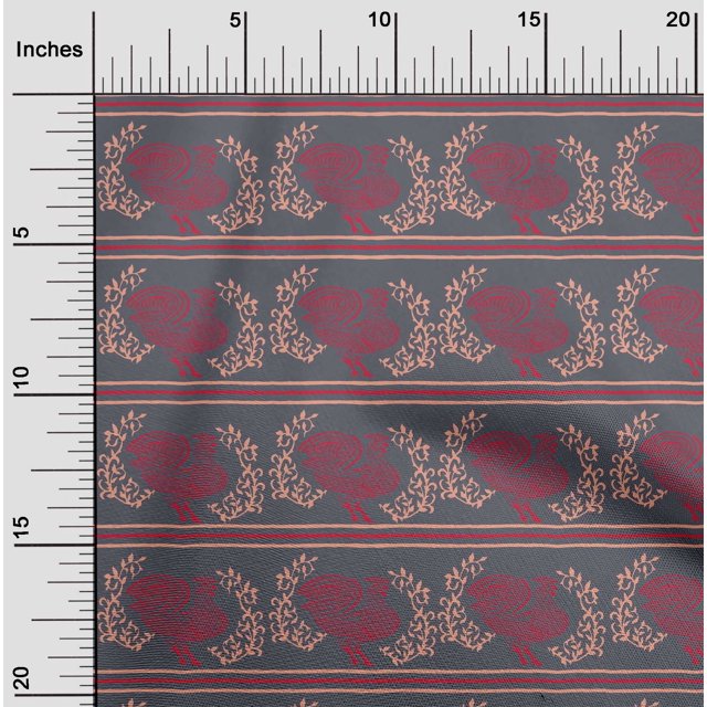 oneOone Tissu Polyester Lycra Rayé/feuilles & Bloc de Poule Imprimé au Mètre 56 Pouces de Large