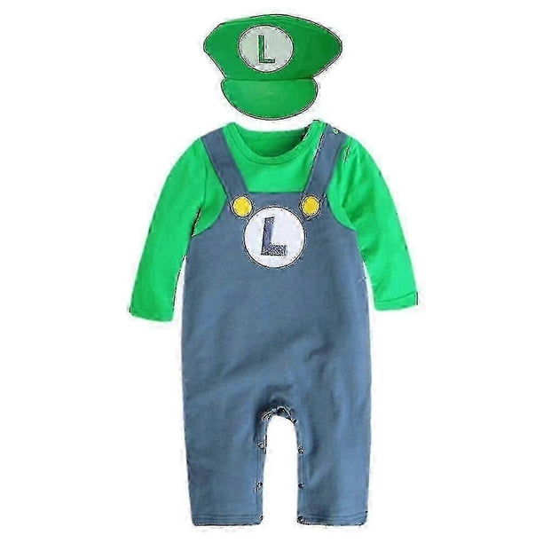 Super Mario Bros Baby Cosplay Crawling Suit Romper Jumpsuit Mario Luigi Cosplay Costume Hat Set V