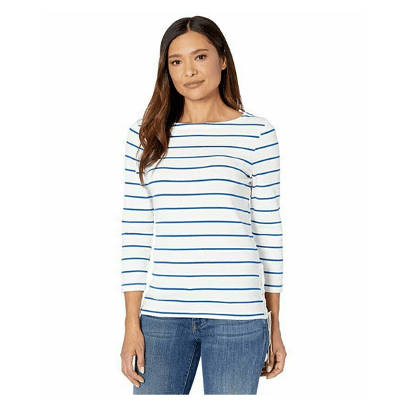 Lauren Ralph Lauren Striped Stretch Cotton Boatneck Top Shirt White, Blue, M