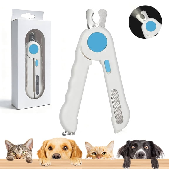 Oazouf Cat Nail Clipper with LED Light and File, Safety Pet Claw Trimmer for Dogs Cats Rabbits Birds Small Animals, Blue
