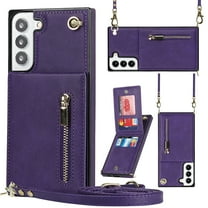Dteck Flip Leather Wallet Case for Samsung Galaxy S24 Plus, Crossbody Wallet Case with Credit Card Holder Zipper Pocket Lanyard Shoulder Strap, Kickstand Phone Cover for Samsung S24 Plus,Purple