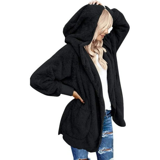 Chaqueta con capucha para mujer, chaqueta de felpa, abrigo, cárdigan de manga larga, abrigo de invierno