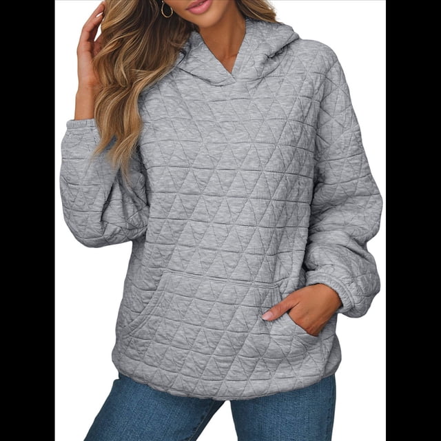 Sudadera con Capucha para Mujer, Sudadera de Larga, Holgada y con Bolsillos. Gris L