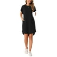 thumbnail image 2 of INSPIRE CHIC Women's Summer Short Sleeve Crew Neck with Pockets Loose Beach Mini Dress S Black, 2 of 5