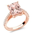 thumbnail image 2 of Gem Stone King 18K Rose Gold Plated Silver Peach Simulated Morganite and White Created Sapphire Ring for Women (3.46 Cttw, Available in Size 5, 6, 7, 8, 9), 2 of 6