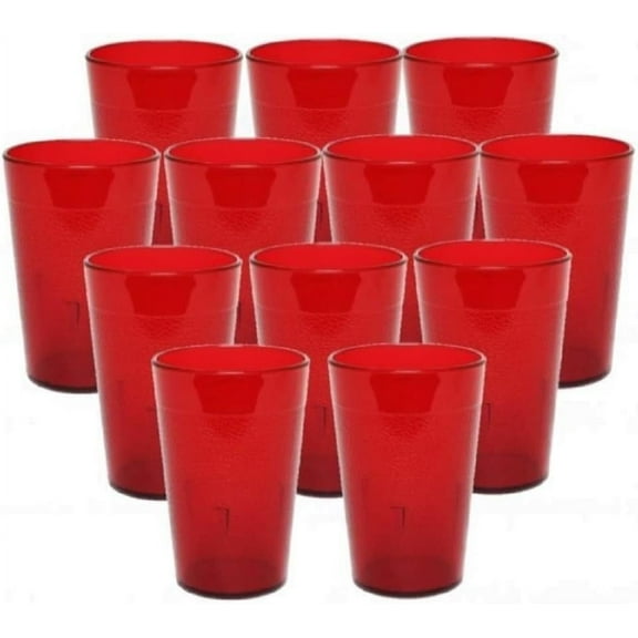 TrueCraftware- Set of 12 Pebbled Tumbler/Drinking Cups 12-Ounce Red Color- Reusable Premium Water Iced Tea Glasses Stackable Dishwasher Safe Break-Resistant for Home and Restaurants