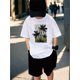 thumbnail image 1 of Camiseta con estampado de palmera tropical para niño - Cuello redondo informal, manga corta, estilo veraniego para uso diario, escuela, viajes y actividades al aire libre, rosa claro con estampado t, 1 of 5