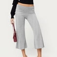 thumbnail image 6 of Women's Pants Fold Over Waist Comfy Cropped Yoga Wide Leg Summer Pants for Women Gray M, 6 of 9