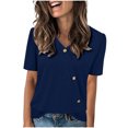 thumbnail image 1 of Tops de Color Sólido para las Mujeres, Botón de Cuello en V de Manga Corta, Top de Moda Casual para las Mujeres, 1 of 9