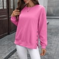 thumbnail image 6 of Ladies’ Round Neck Pullover Casual Sweatshirt Long Sleeve Loose Fit Tops Solid Color Button Hem Side Slit Design Comfortable Daily Autumn Winter Hot Pink, 6 of 7