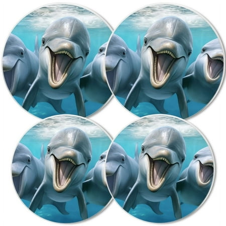 

Electric Stove Burner Covers Set of 4 White Round Cover for Gas Stovetop 8 and 10 Inch Dolphins Swimming Displaying Teeth and Appearing To Laugh