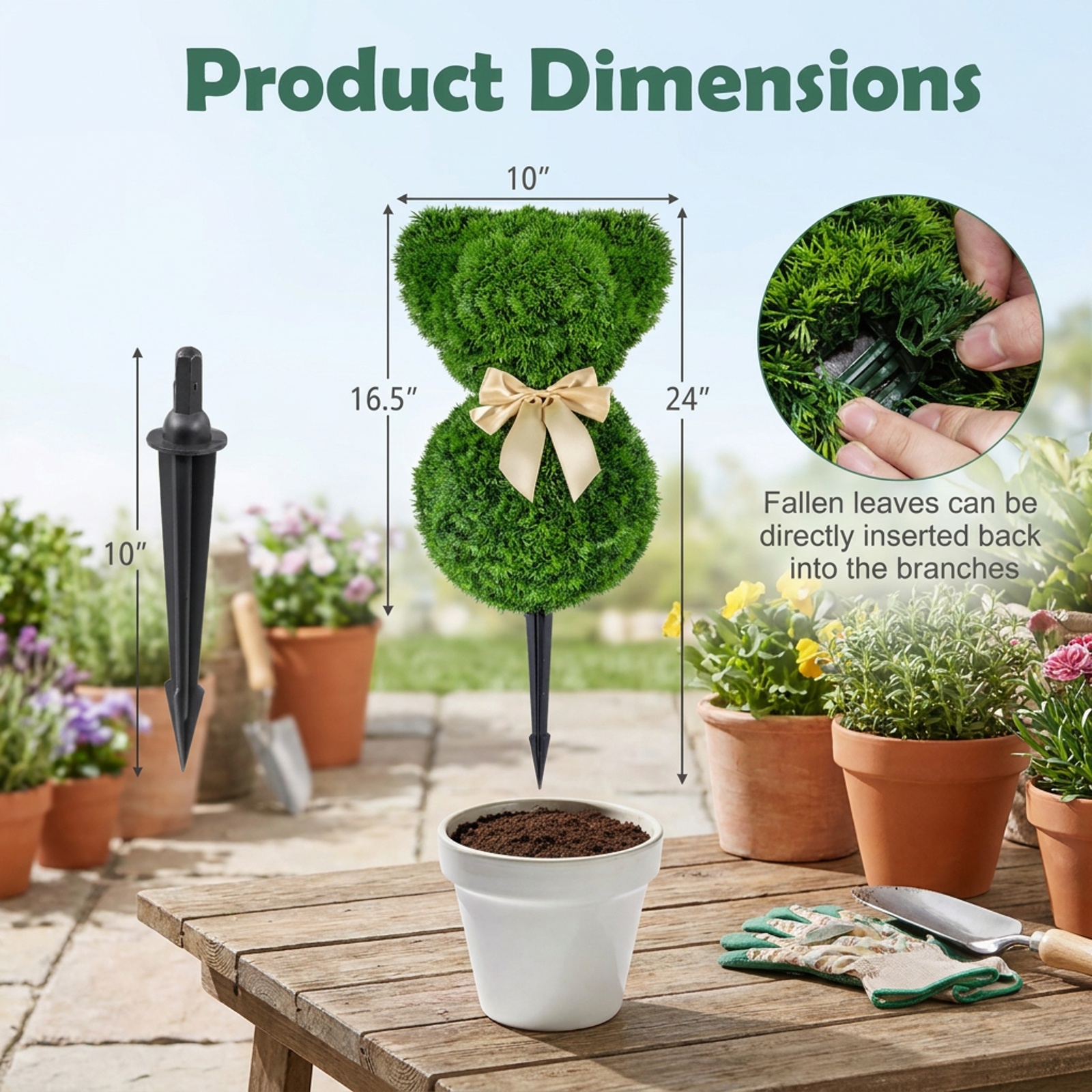 Vebreda Artificial Plant Decor, 2 Pieces Teddy Bear Topiary Trees Sun-resistant Faux Boxwood Plants with Bowknot, Whimsical Little Bears