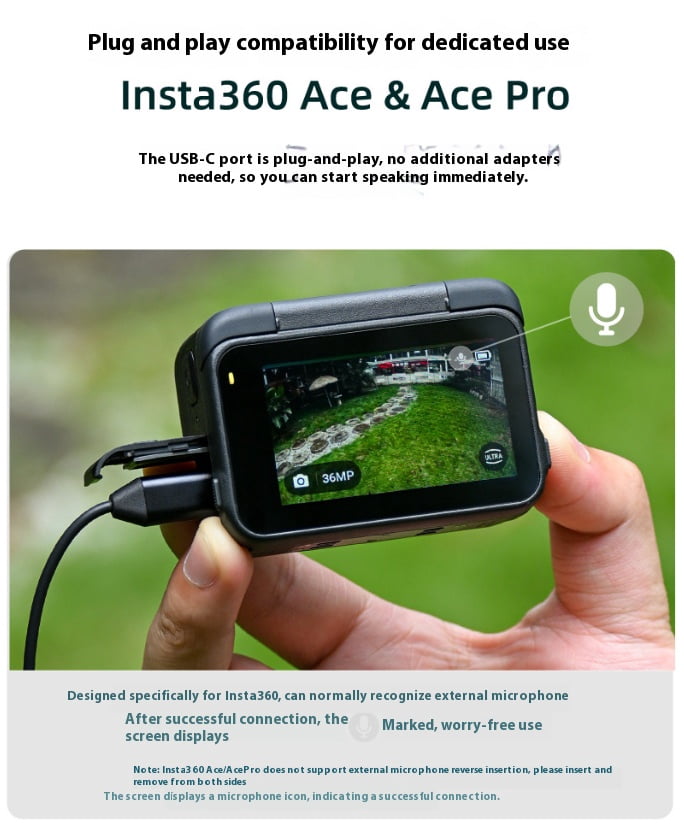 USB-C Lavalier Microphone for Insta360 Ace and Ace Pro - Bigcan Clip-on Condenser Mic with Omni-directional Pickup, Plug and Play Recording Accessory for Outdoor Vlog Interview Streaming