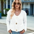thumbnail image 3 of Women'S Long Sleeve Cropped Knit Cardigan 2025 Casual Button Down Crochet Sweater Tops with Pockets Cream White XL, 3 of 7