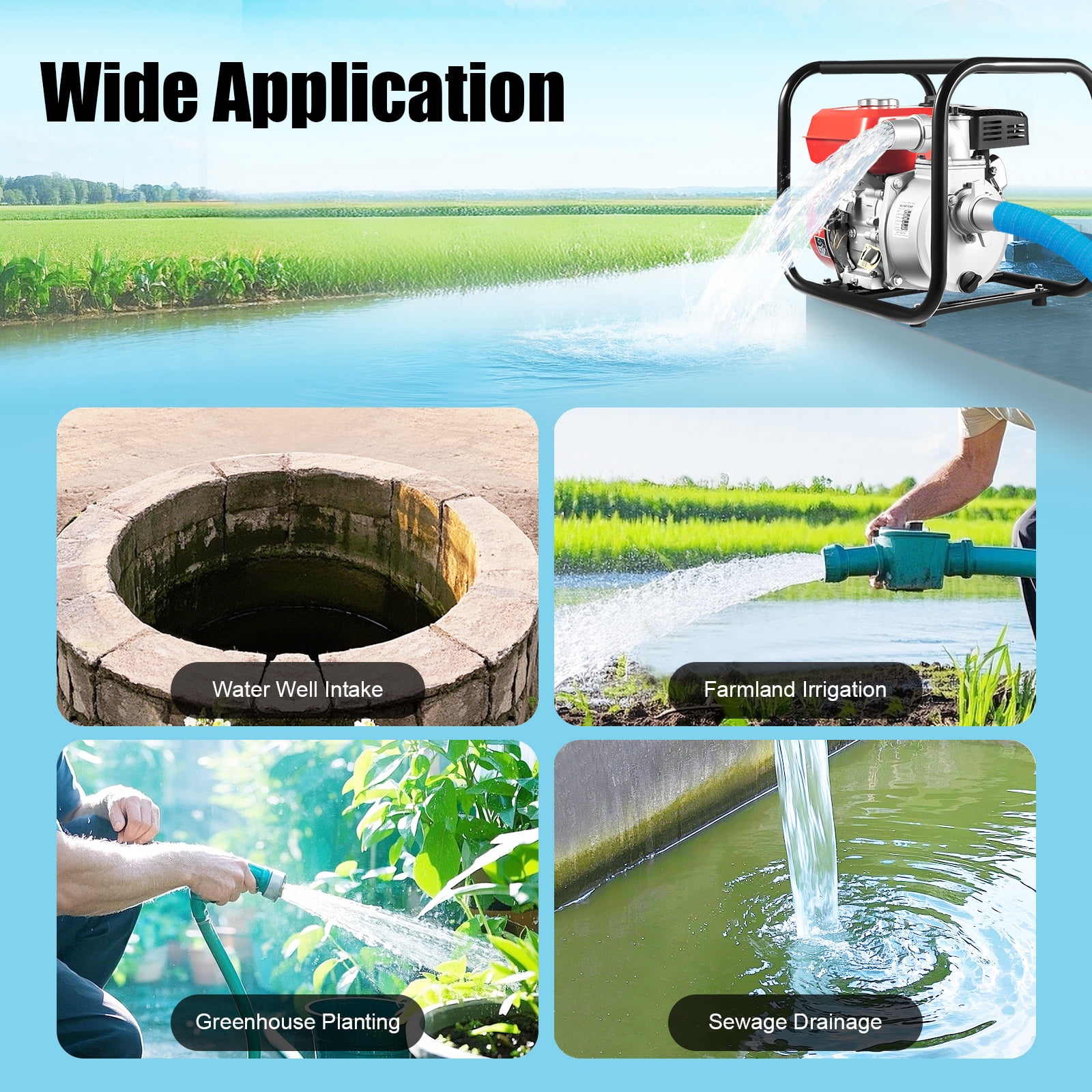 Miumaeov 7.5 HP 2" Gas Powered Water Pump 212cc Portable Gasoline Trash Water Transfer Pump  with 24.61ft Hose