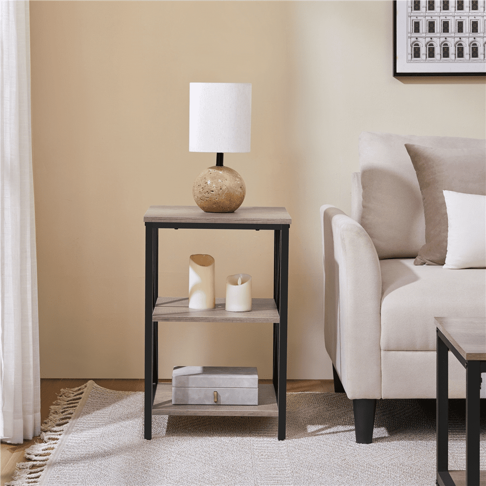 Alden Design 3 Tier x Frame Side Table for Living Room, Gray