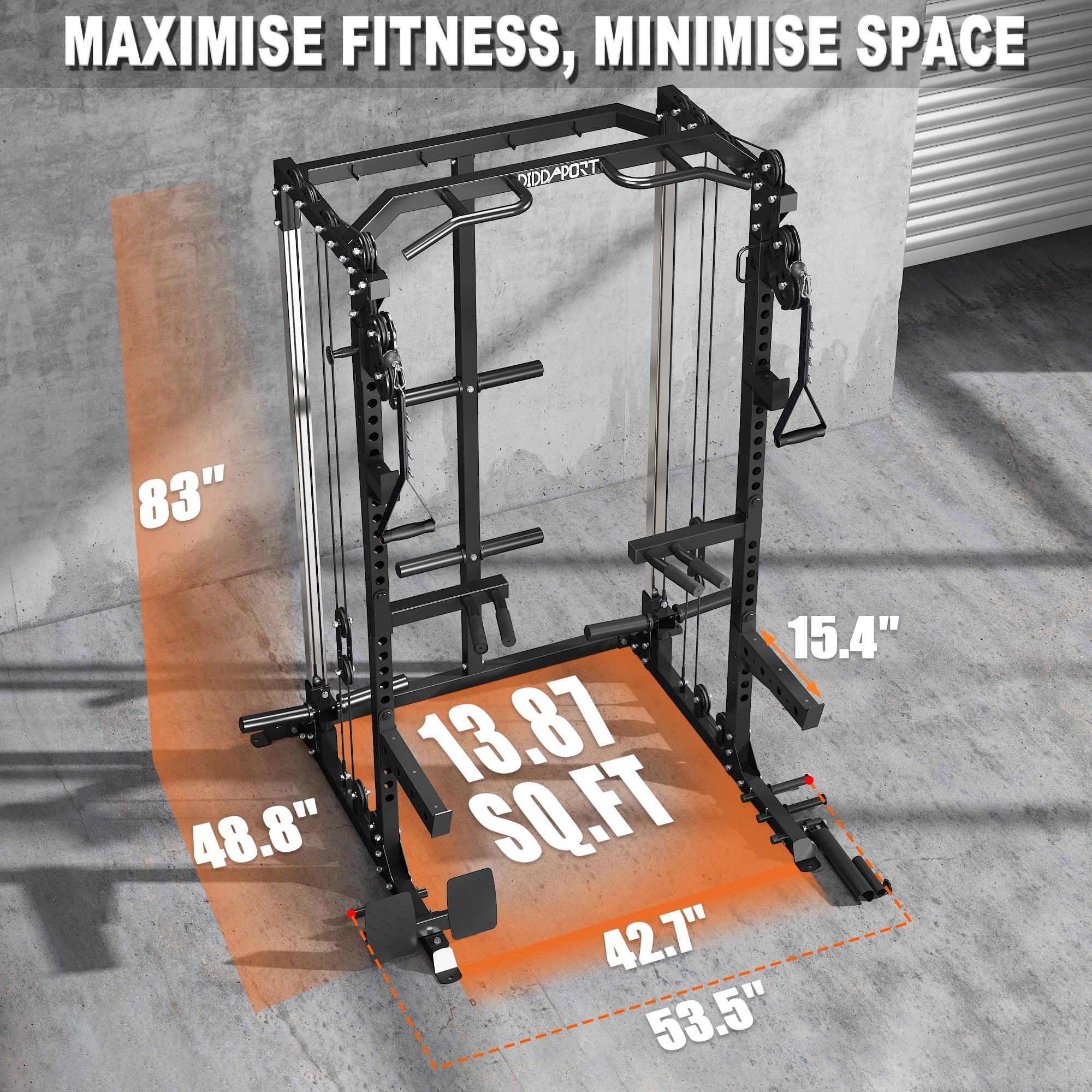 Cofiyard Power Cage, Power Rack with Dual Pulley System, Multi-Functional Weight Training Squat Rack with Cable Crossover, Free Weight Home Gym Workout Machine(Black)
