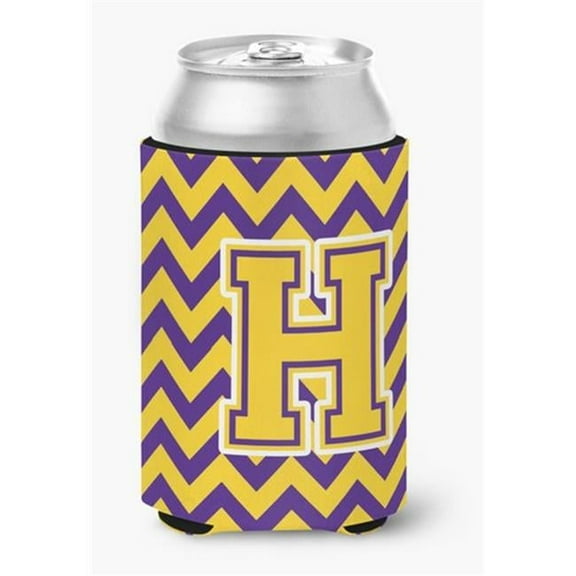 Letter H Chevron Purple & Gold Can or Bottle Hugger, 0.25 x 4 x 5.5 in.