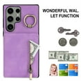 thumbnail image 2 of ELEHOLD For Samsung Galaxy A71 5G, Wallet Case with Card Slot Holder,RFID Blocking,Built-in 360°Rotating Ring Kickstand Zipper Retro Purse Shockproof Case Cover, purple, 2 of 8