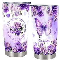 Christian-themed purple butterfly insulated tumbler 20oz in stainless steel – a faith-based gift for women, friends, sisters, or aunts at Christmas or birthdays
