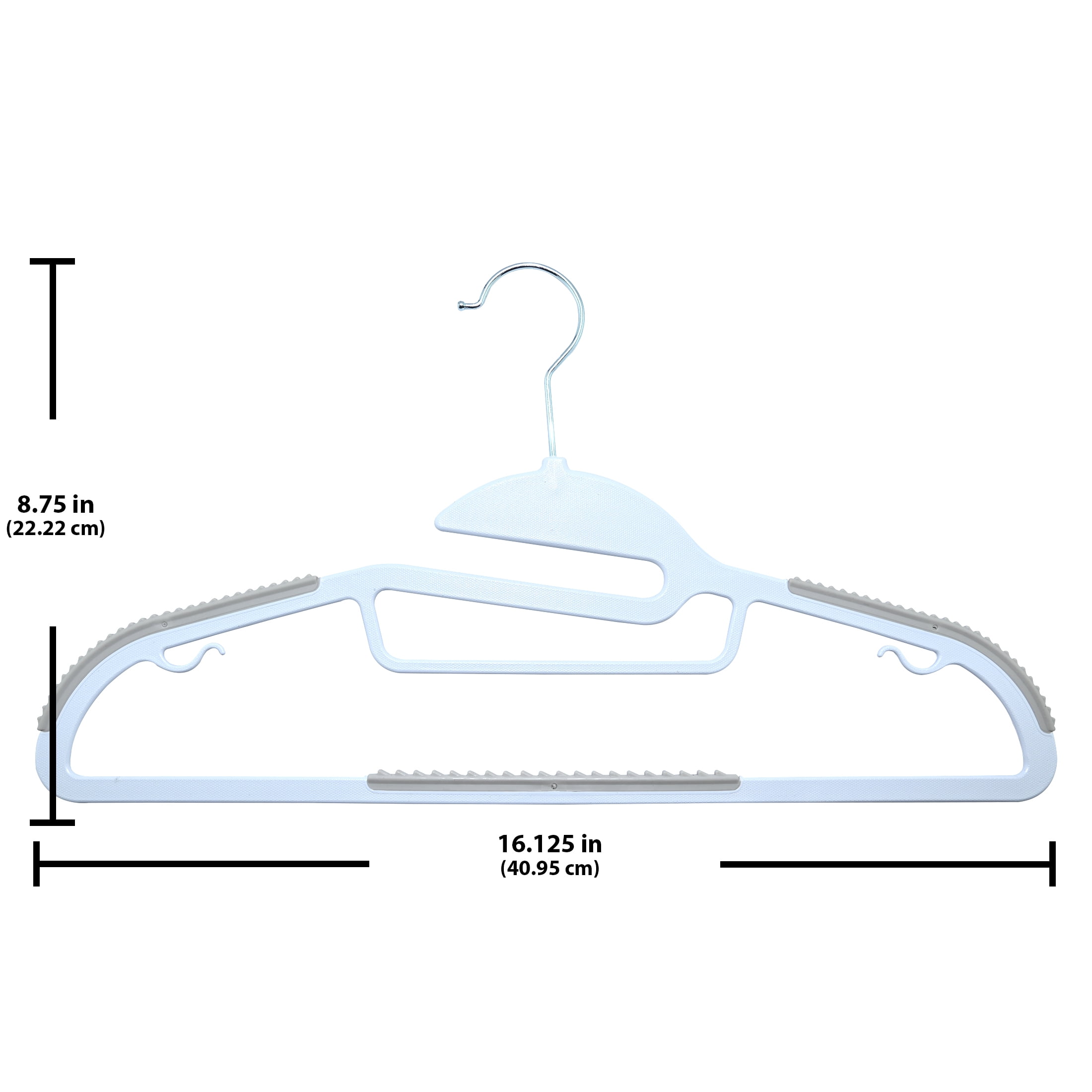 Mainstays Plastic Hangers, Easy Slip Clothing Hangers, Non-Slip 10 Pack, Adult, Arctic White/Grey Pumice
