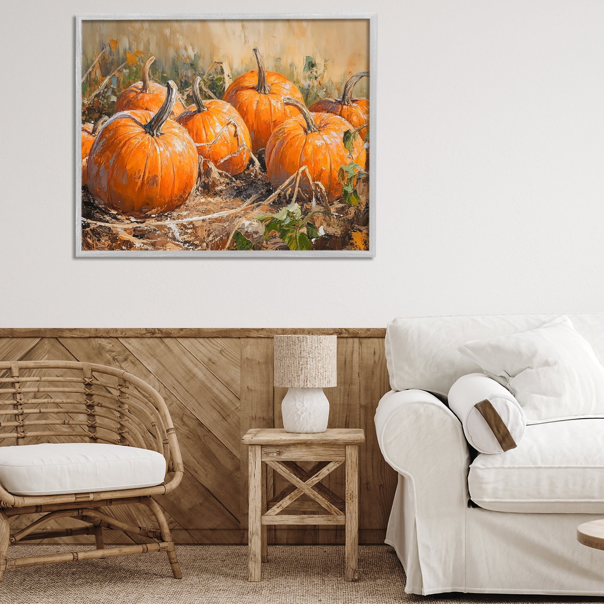 Stupell Industries Pumpkin Patch Autumn Harvest Scene Gray Framed Giclee Art, design by Nini Art