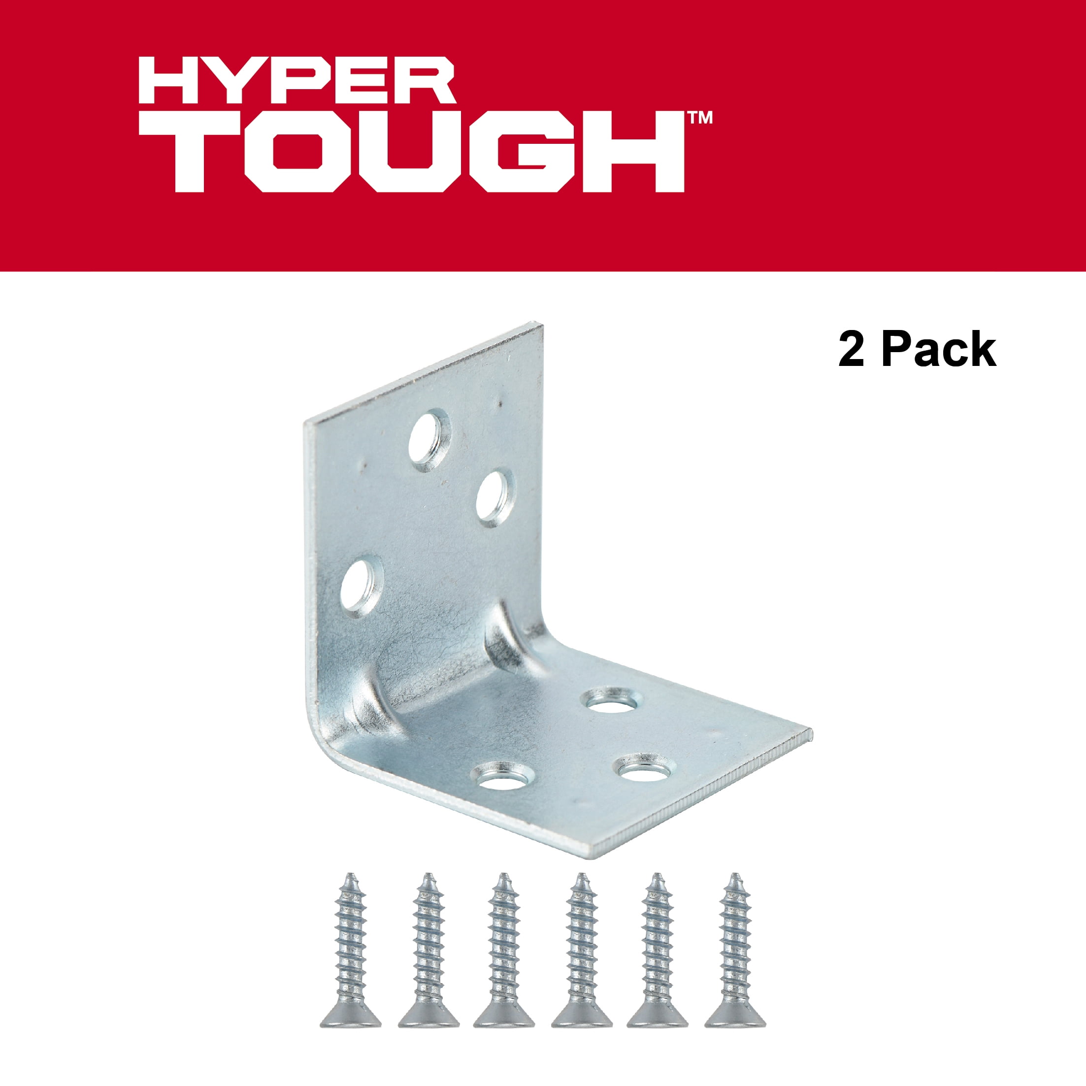 Hyper Tough 2-1/2 inch. x 2-1/2 inch. Double Wide Corner Brace, Steel, Zinc Plated (2 Pack), 2.5 X 1.5 X 0.071 inch