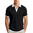 thumbnail image 3 of IhhxPro Men's V-Neck Collared Shirt Stretchable Contrast Stripe Tee Casual Golf Workout Athletic Slim Fit Breathable Short Sleeve M-3XL, 3 of 9