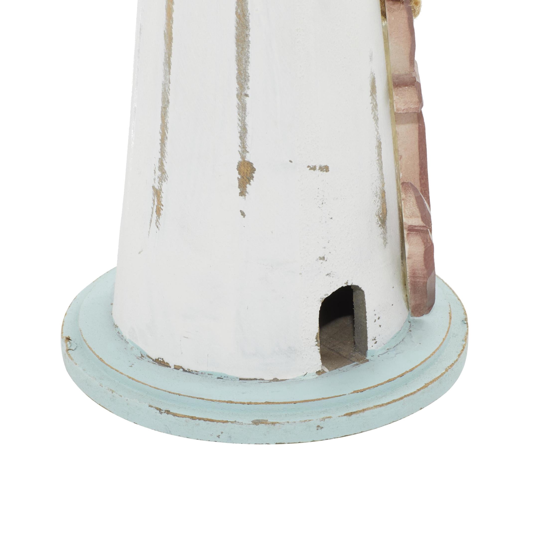 DecMode 6" x 15" White Wood Light House Sculpture