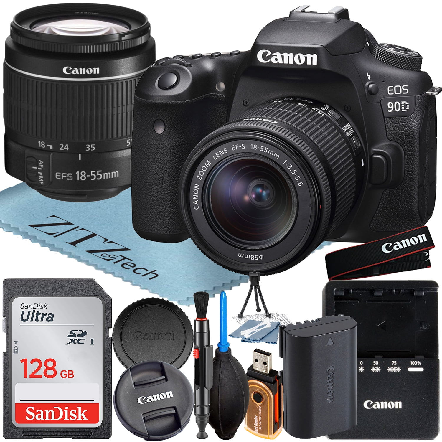 Canon EOS 90D DSLR Camera with 1855mm Lens + SanDisk 128GB Memory Card