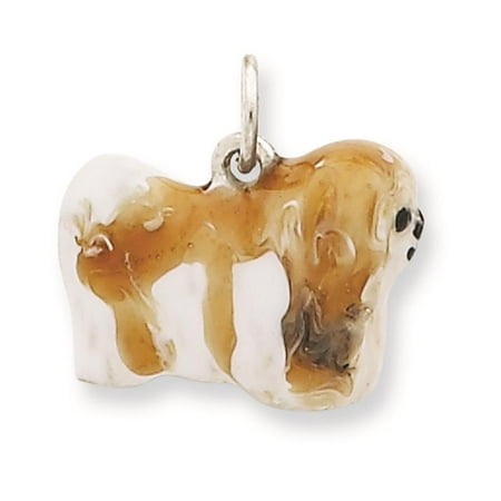 Sterling Silver 3-D Enameled Lhasa Apso Solid Charm Pendant