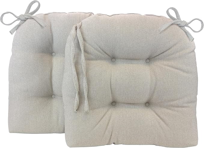 Klear Vu Outdoor 19 x 18 Inches Chair Cushions for Patio Furniture, U-Shaped Seat Pads with Ties, Premium Woven Fabric, Water-Repellent, Chemical-Free, Natural, 2 Count