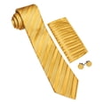 thumbnail image 3 of Barry.Wang Gold Silk Ties for Men Sets Woven Pure Striped Formal Necktie Pocket Square Cufflinks Wedding Party 4PCS, 3 of 5