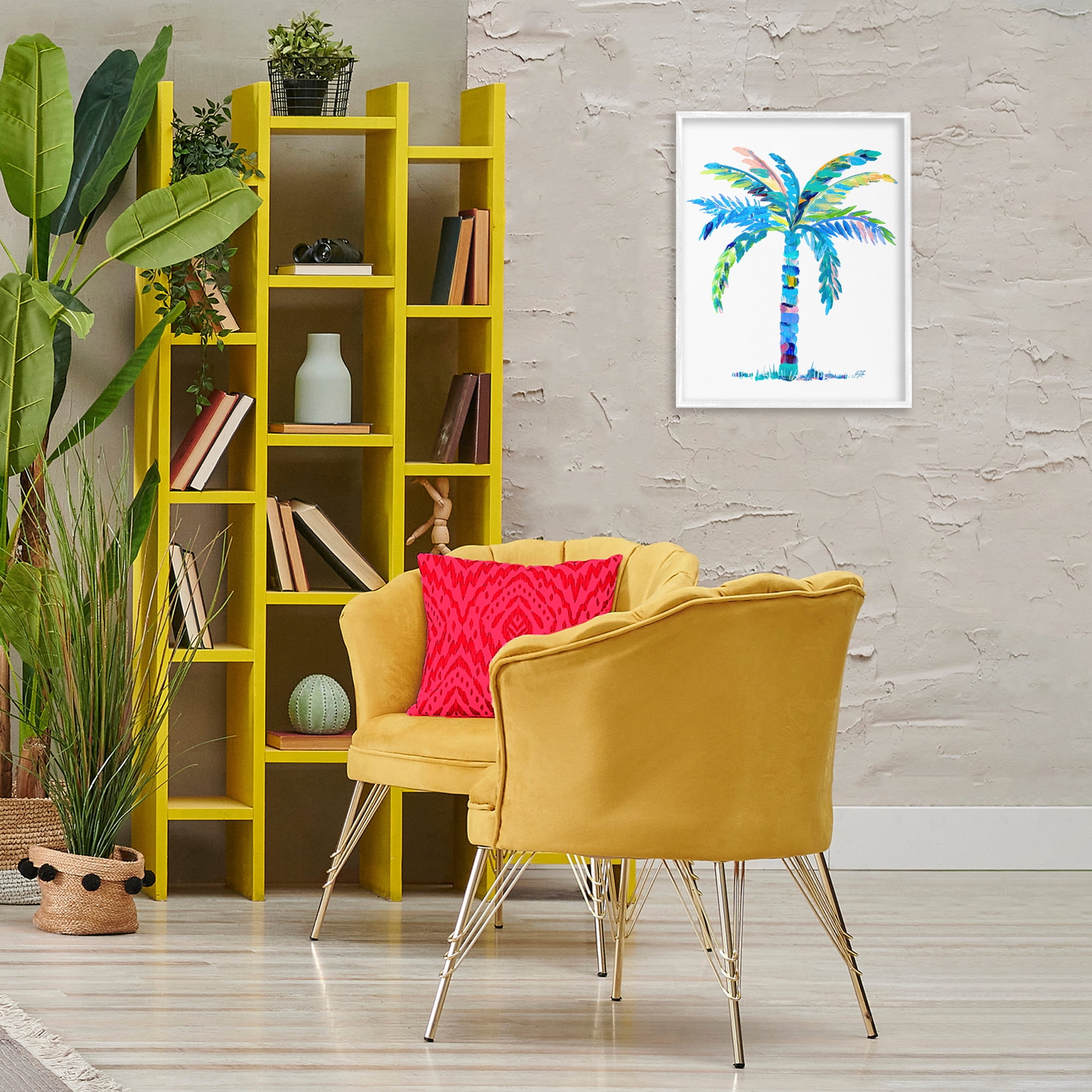Stupell Industries Bold Blue Palm Tree Botanical & Floral Painting White Framed Art Print Wall Art, 16 x 20
