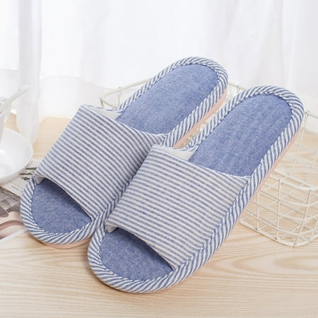 

Krdevn Women House Slippers Non Cotton Linen Indoor And Outdoor Home Slipper Sandals Open Toe Bedroom Breathable Shoes -Sky Blue 39