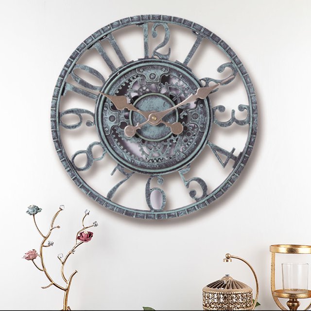 Retro Vintage Wall Clock Resin Grey Home Kitchen Indoor Decor Steampunk Design