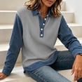 thumbnail image 6 of QATAINLAV Womens Denim Spliced Shirts Waffle Knit Button Henley Shirt Casual Textured Long Sleeve Tops, 6 of 10