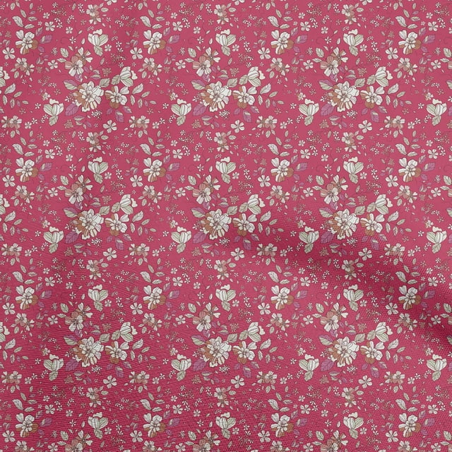 oneOone Tissu Polyester Spandex Magenta Matériel de Robe Florale Tissu Imprimé Tissu au Mètre 56 Pouces de Large