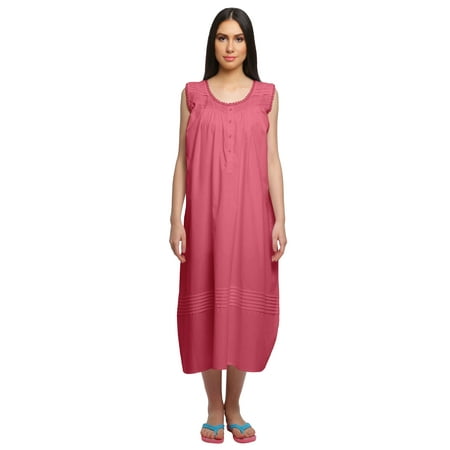 

Moomaya Womens Lace Border Sleepwear For Ladies Button Placket Nightdress
