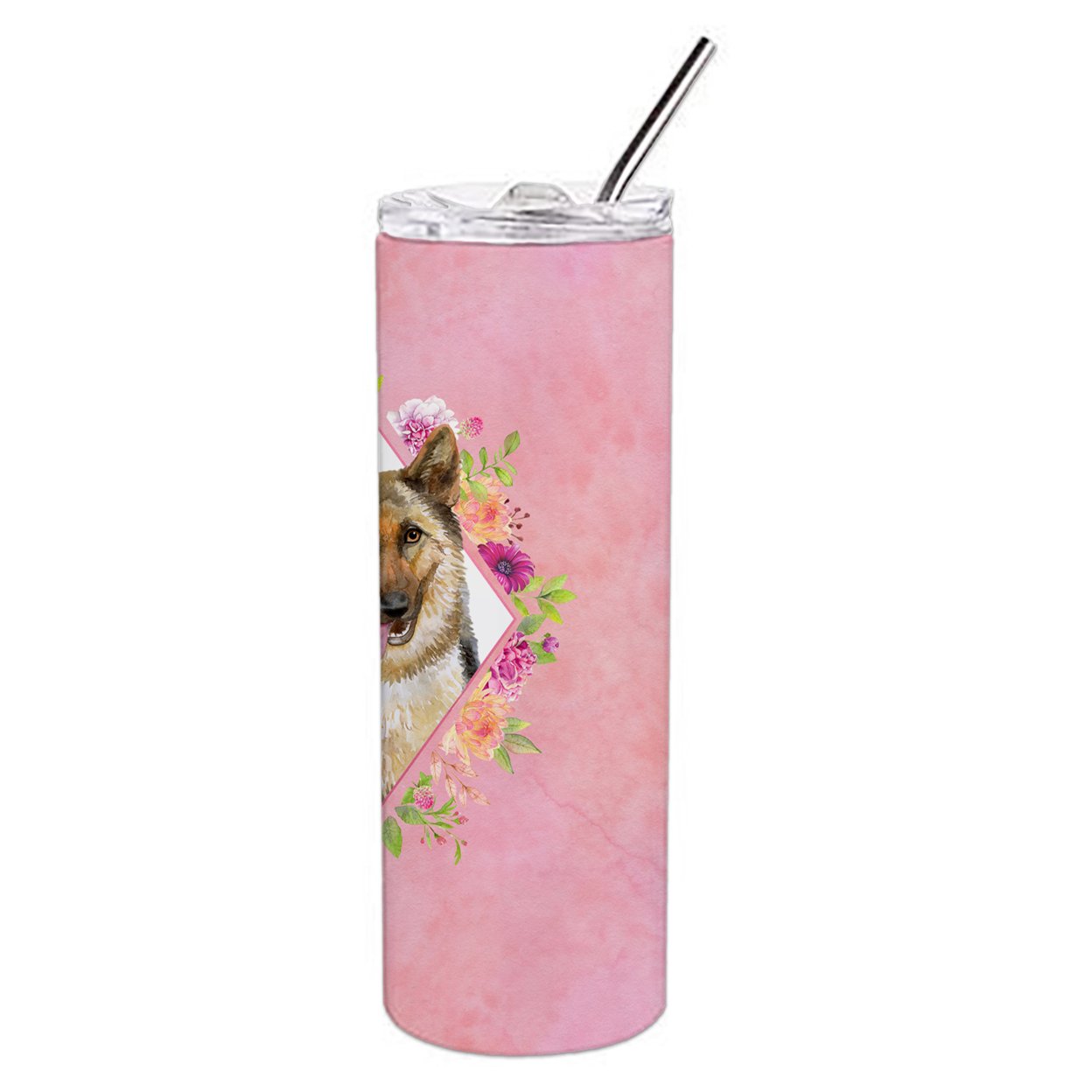 Carolines Treasures CK4146TBL20 German Shepherd Design1 Pink Flowers Stainless Steel 20 oz Skinny Tumbler 20 oz